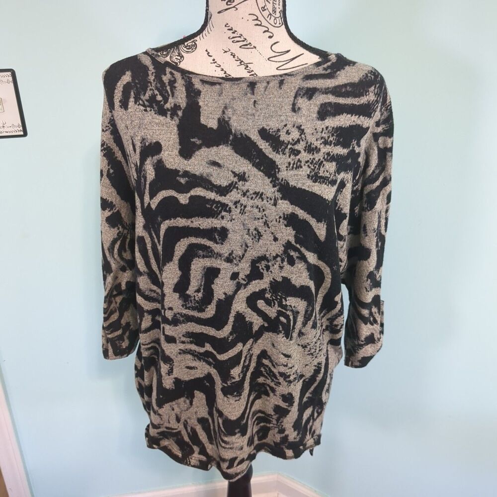Clara Sun Woo small Tunic Knit Top Black & Gray 3/4 Sleeve